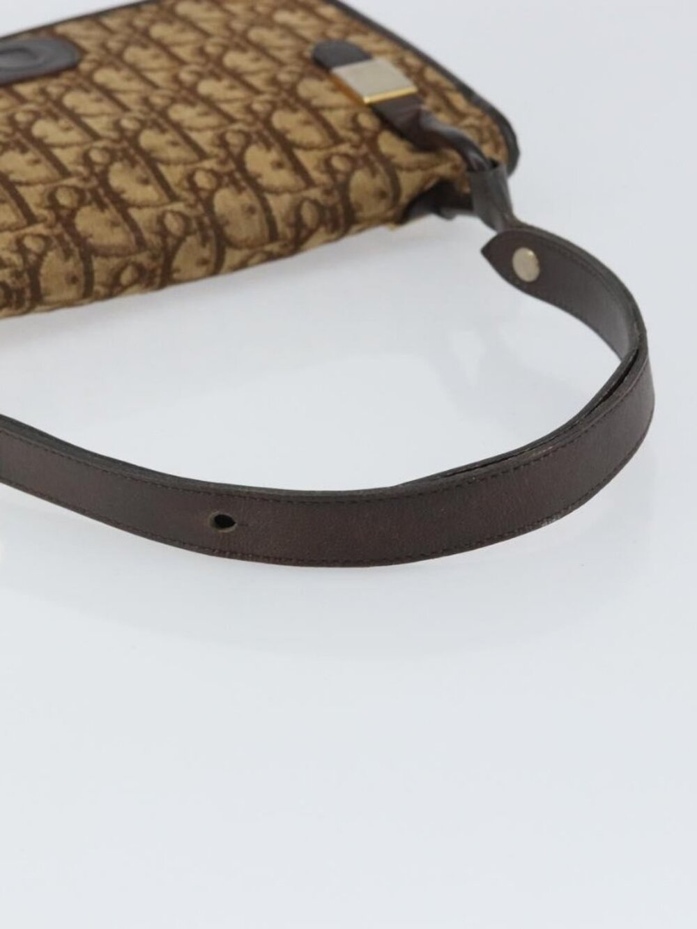 Authentic Christian Dior Trotter Canvas Shoulder Bag Beige Gold - Picture 14 of 16